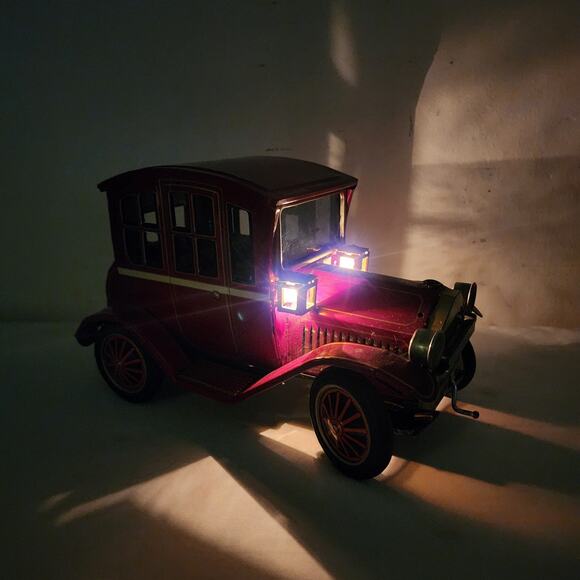 Vintage Tin Toy Car Litho Red Rosko Japan Grandpa Auto Working Lights Metal - Picture 3 of 11